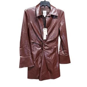 New Cinq A Sept McKenna Tobacco Faux Leather Mini Dress 16